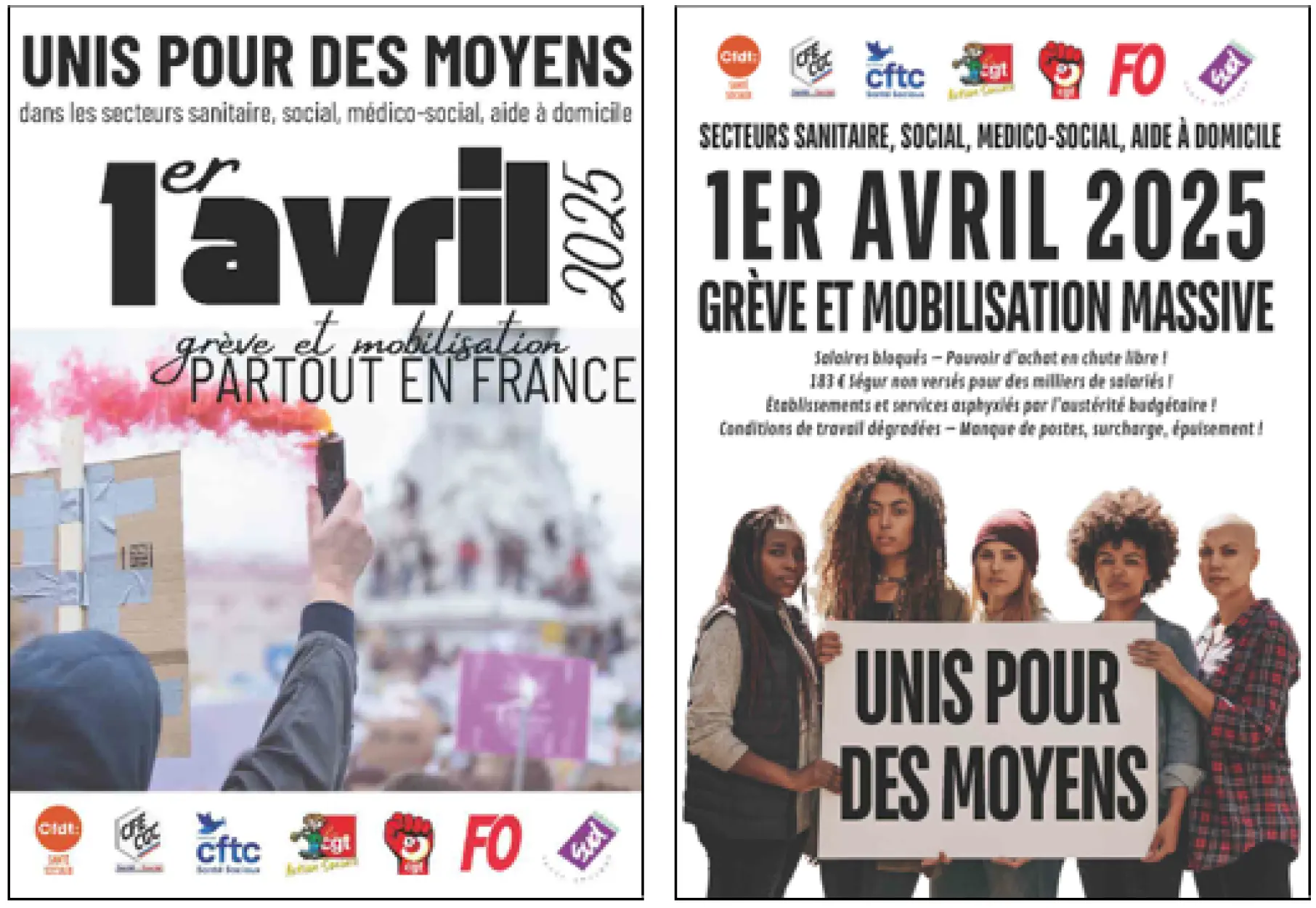 visuels des affichettes intersyndicale pour la mobilisation