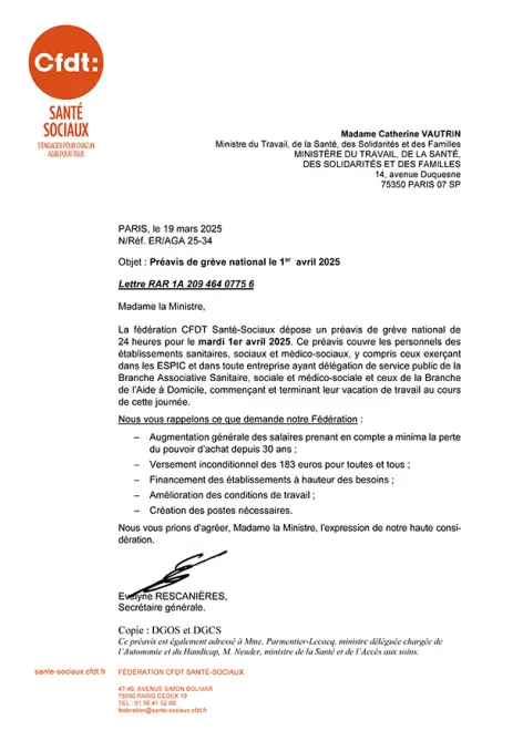 La CFDT a déposé un préavis de grève