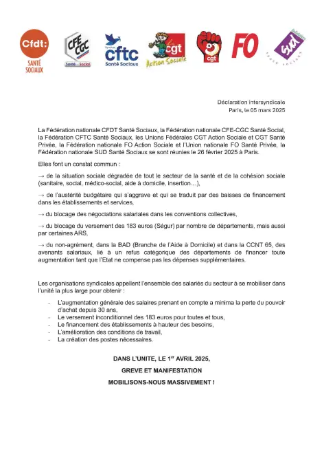 Communiqué de presse intersyndical pour la mobilisation