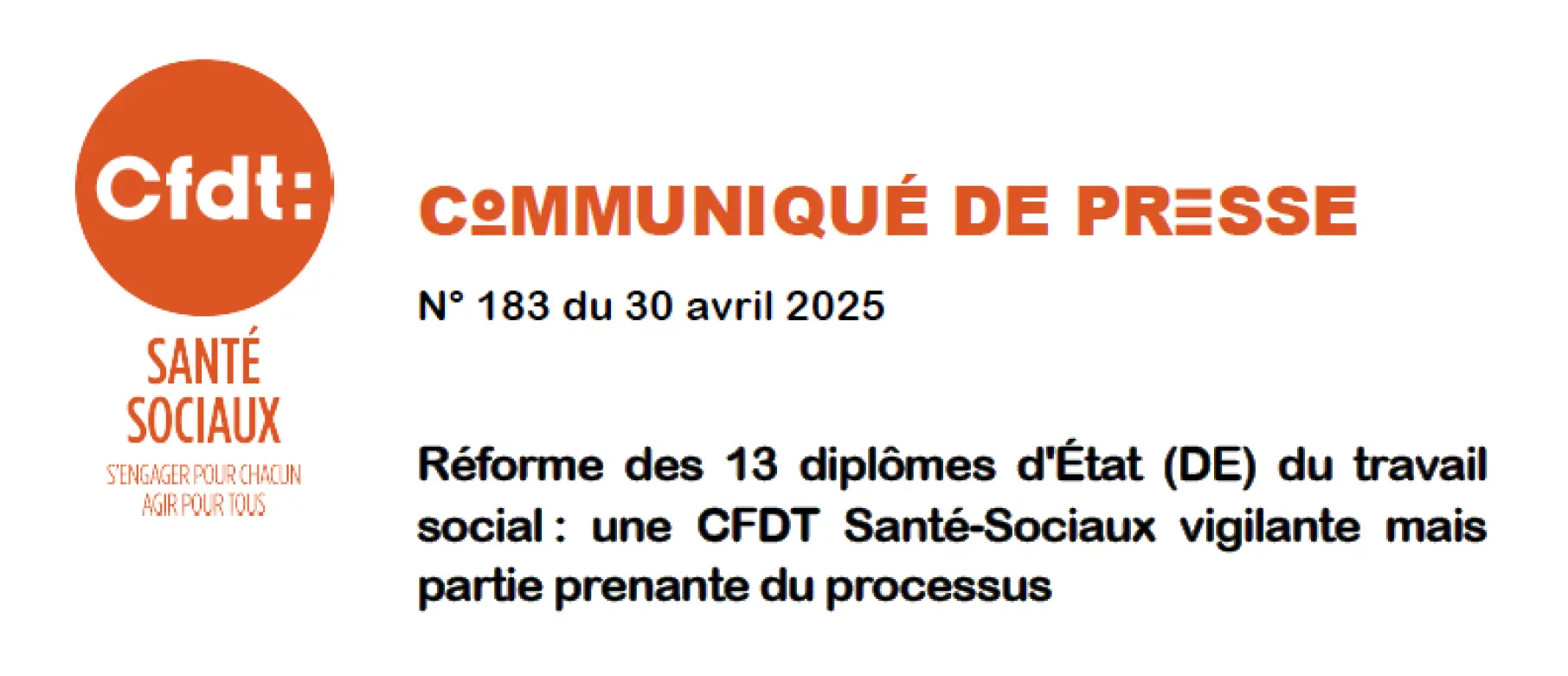 Visuel avec le titre Réforme des 13 diplômes d'État (DE) du travail social : une CFDT Santé-Sociaux vigilante mais partie prenante du processus