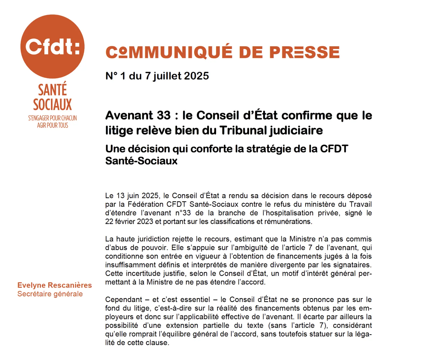 Copie d'écran du PDF - Décision du Conseil d'État à propos de l'avenant 33