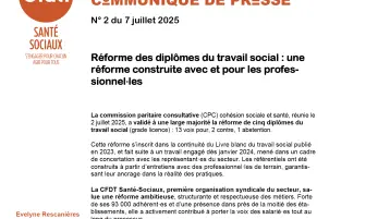 La commission paritaire consultative (CPC) cohésion sociale et santé, réunie le 2 juillet 2025, a validé à une large majorité la réforme de cinq diplômes du travail social (grade licence) : 13 voix pour, 2 contre, 1 abstention.