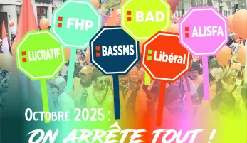 image de manifestation avec les noms de tous les secteurs de la santé