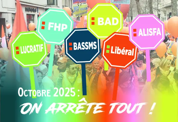 image de manifestation avec les noms de tous les secteurs de la santé