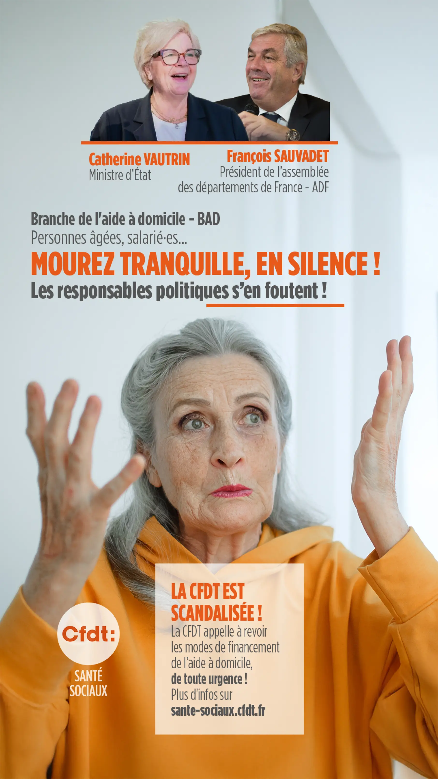 Une femme âgée hausse les épaules en réaction au refus d'agrément des avenants