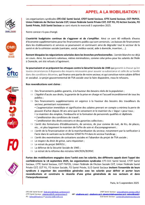 Déclaration intersyndicale du 5 septembre 2025