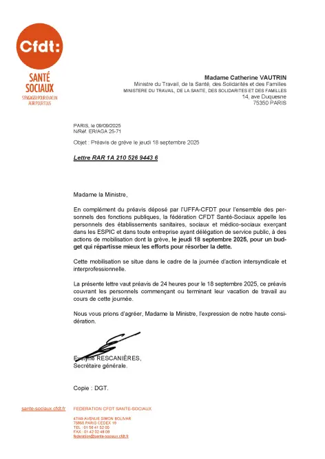 Préavis de grève 18 septembre  2025