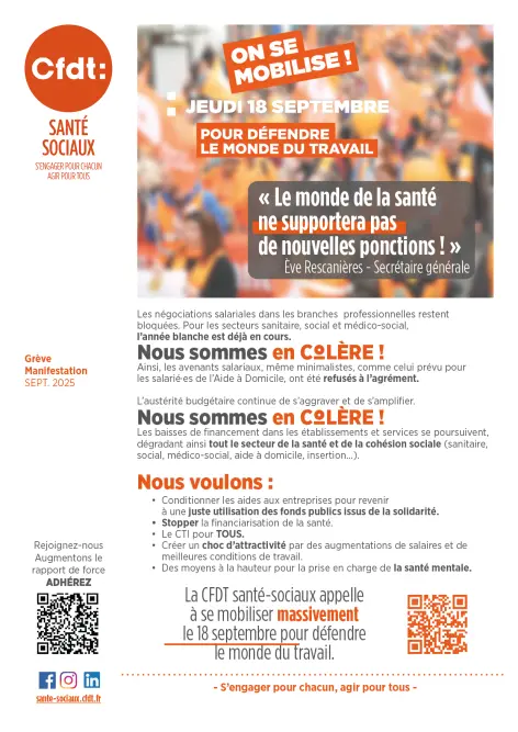 Appel à la grec du 18 septembre 2025 avec des arguments spécifiques au secteur de la santé