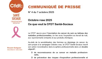 Aperçu du communiqué de presse Octobre rose 2025 Ce que veut la CFDT Santé-Sociaux