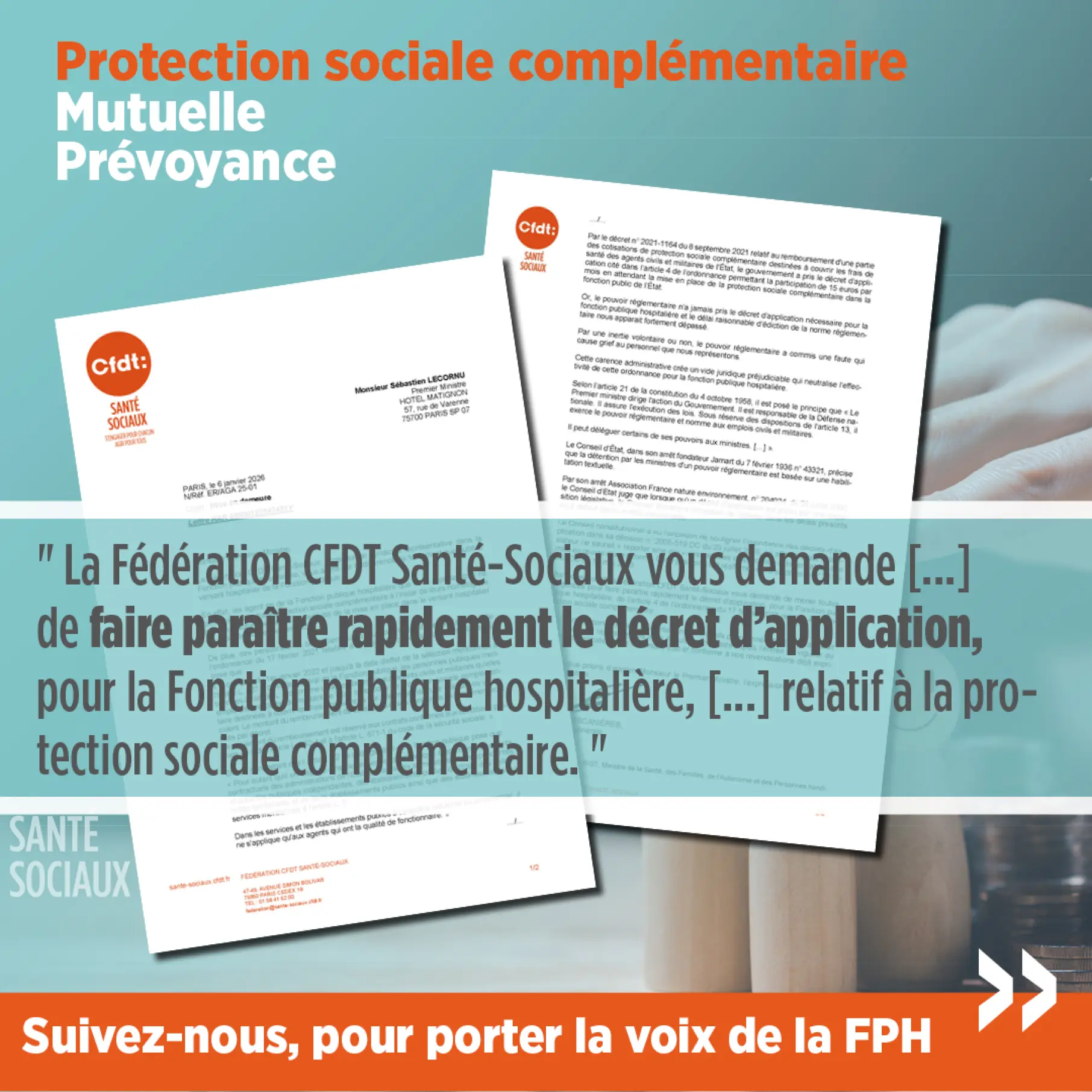 La Fédération CFDT Santé-Sociaux, organisation syndicale représentative dans la Fonction publique hospitalière, vous alerte sur la différence de traitement que subit le versant hospitalier de la Fonction publique. En effet, les agent·es de la Fonction pub