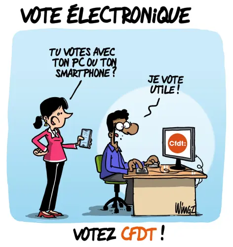 Deux collègues échanges autour du vote électronique mais decident de votez CFDT