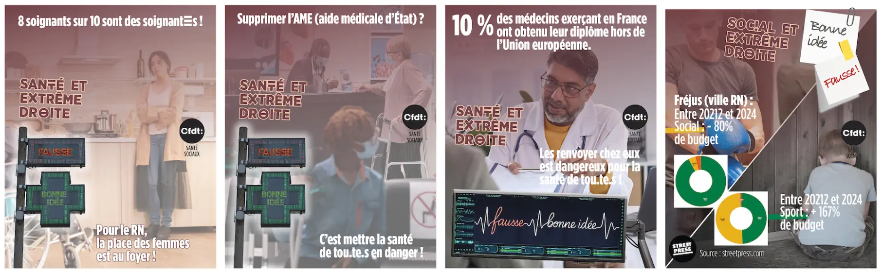 Bandeau des 4 visuels réseaux sociaux lutte contre le RN