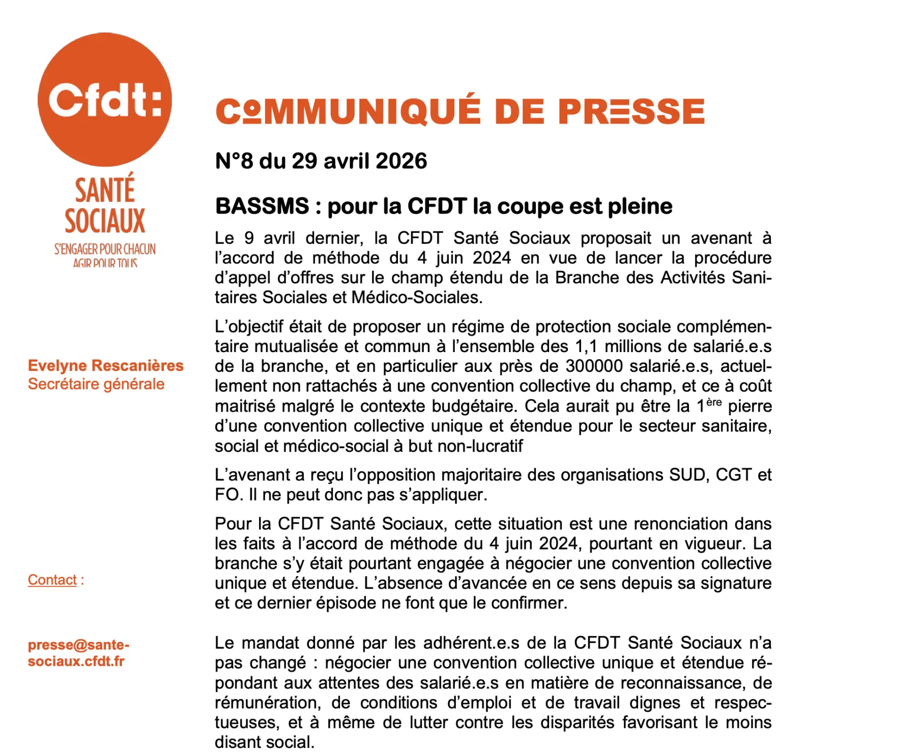 BASSMS : pour la CFDT la coupe est pleine