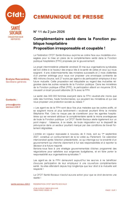 Complémentaire santé dans la Fonction pu-blique hospitalière Proposition irresponsable et coupable !