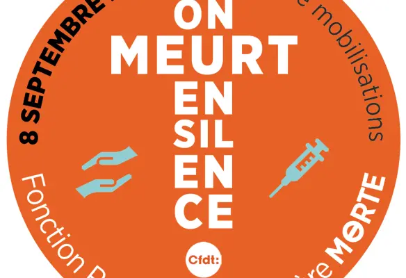 Badge pour la journée d'action du 8 septembre 2026 On meurt en silence