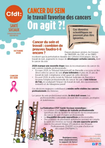 Que faut-il de plus pour prouver que le cancer du sein peut être d'origine professionnelle ? La CFDT s'insurge sur l'immobilisme dans ce dossier.