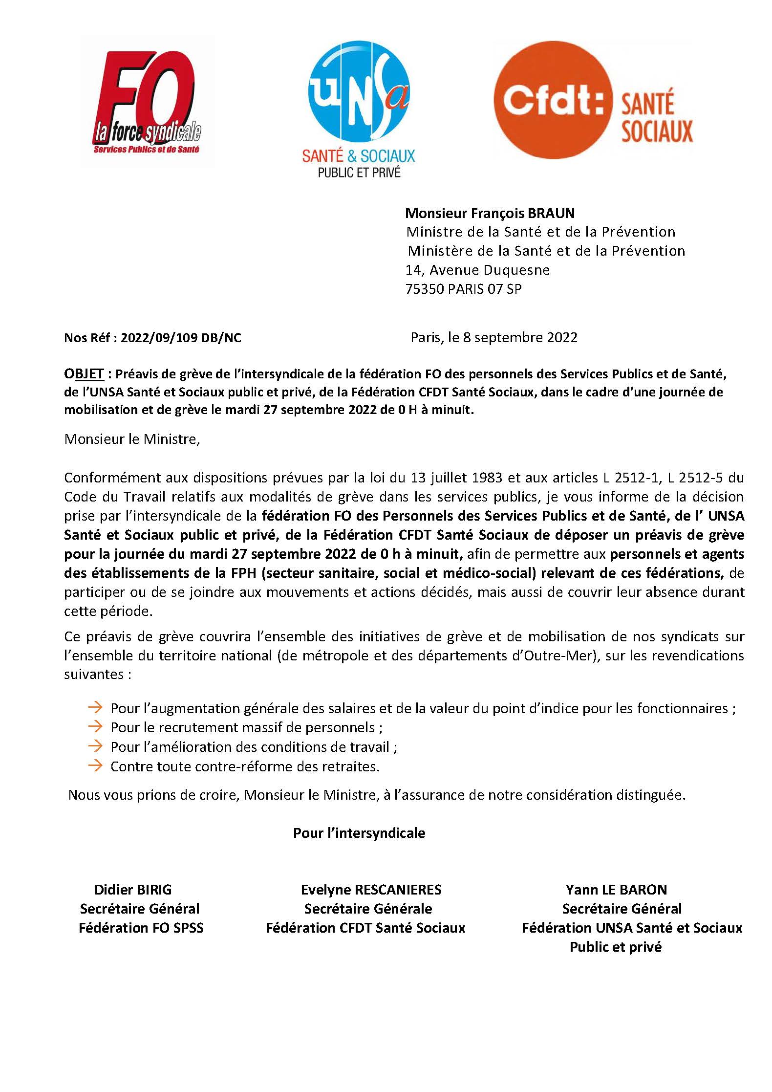 Préavis grève  intersyndicale FO CFTD UNSA  journée du 27 09 22[1]